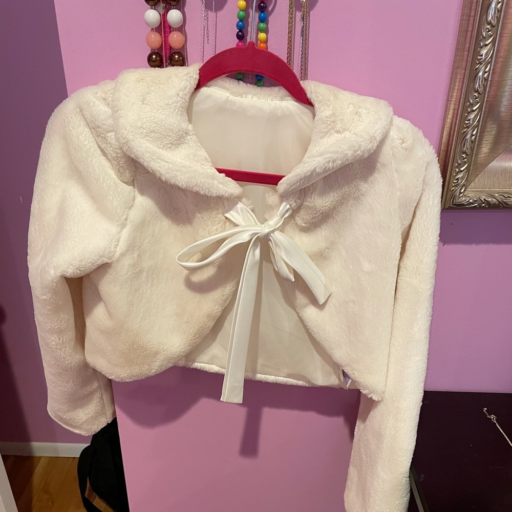 Girls white faux fur coat